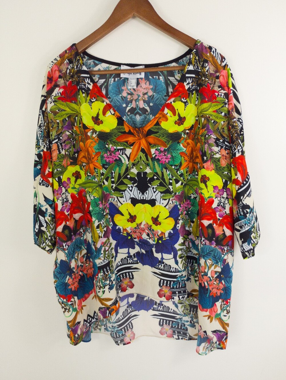 Joseph Ribkoff Bright Floral V-Neck Chiffon Tunic Blouse Size 18 - Picture 2 of 10